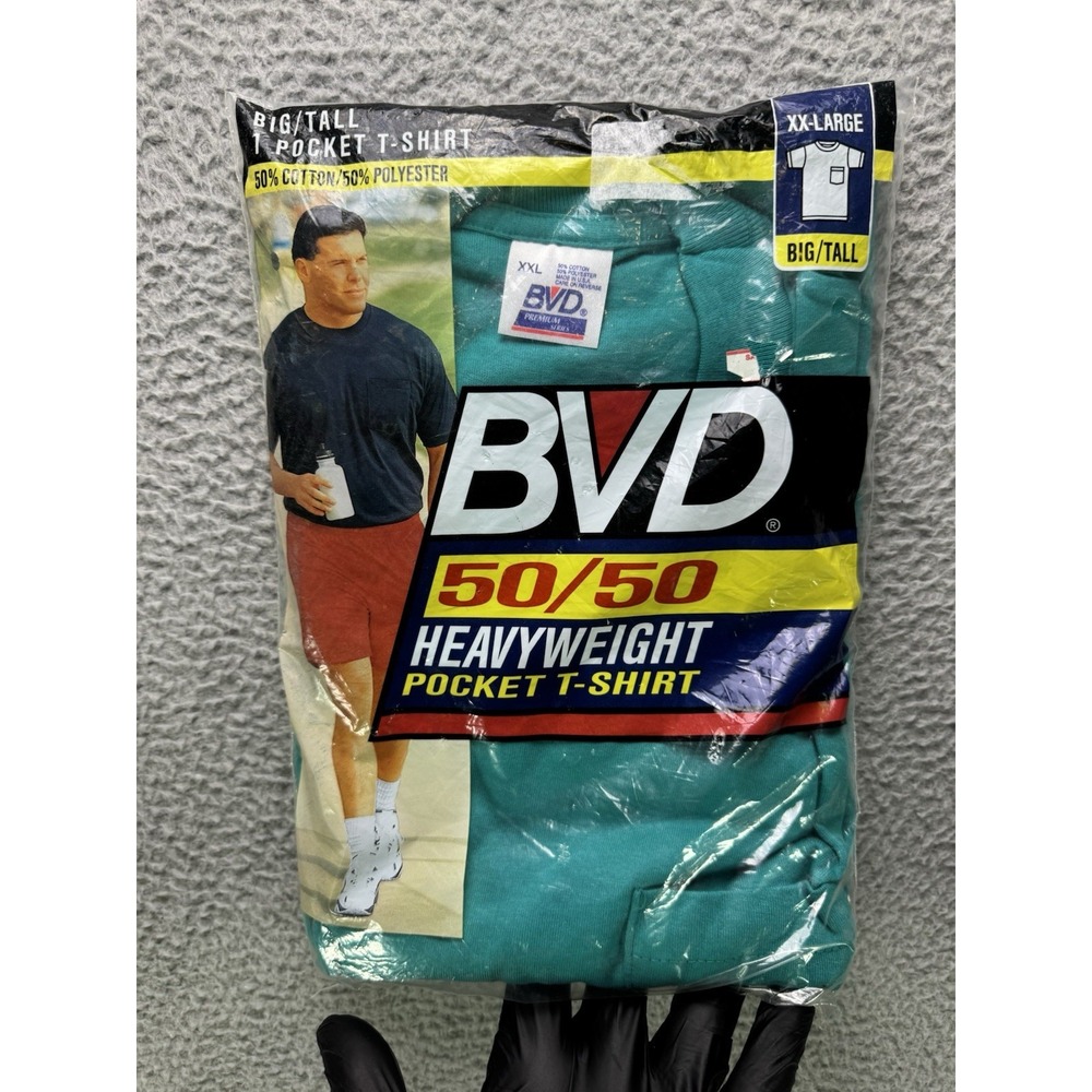 NOS Vintage BVD Pocket T Shirt Mens Green 2XL Big Tall Made In USA 90s New